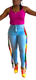 Rainbow Tassel Fringe Bottom Jeans | Taugempie Brand